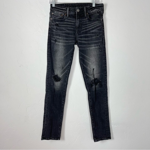 American Eagle Outfitters Other - American Eagle Jeans‎ Skinny Black Dark Wash Distressed Ripped Frayed Cotton